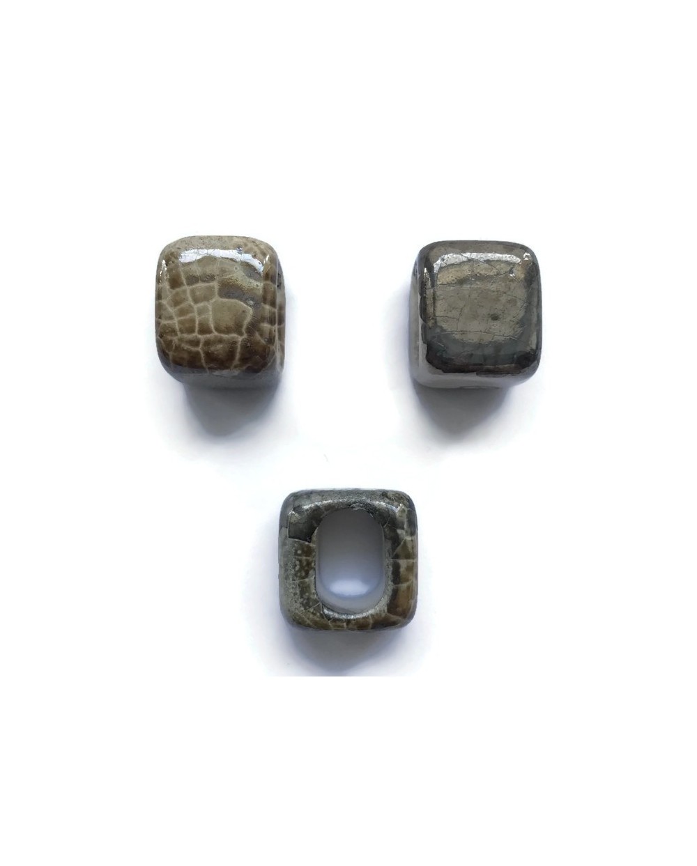 Koralik przekładka ceramiczna 15x15mm szaro-brązowy