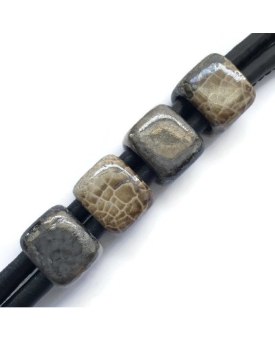 Koralik przekładka ceramiczna 15x15mm szaro-brązowy