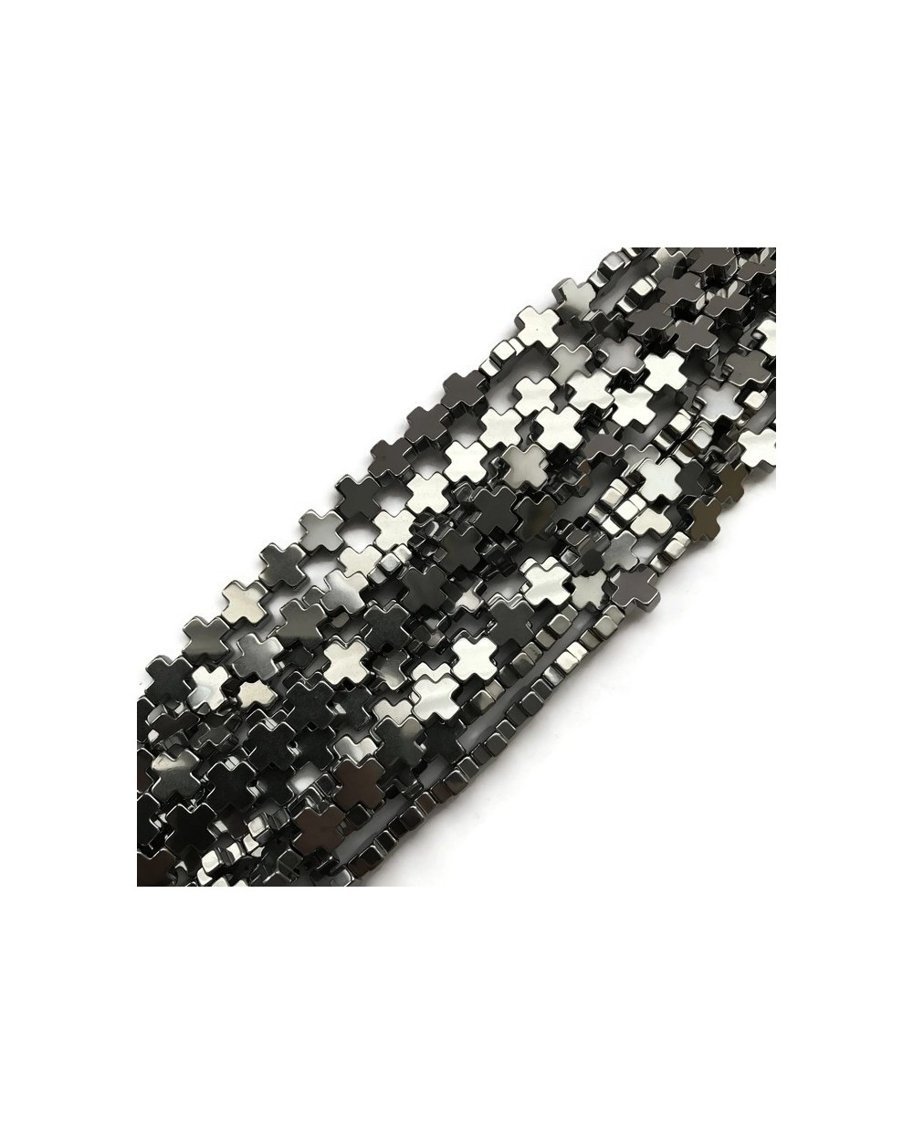Hematyt krzyżyk gładki 10x10mm sznurek srebrny