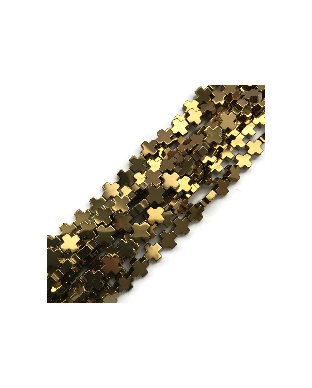 Hematyt krzyżyk gładki 10x10mm sznurek złoty