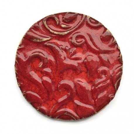 Kaboszon ceramiczny ze wzorem, koło 50mm, czerwony