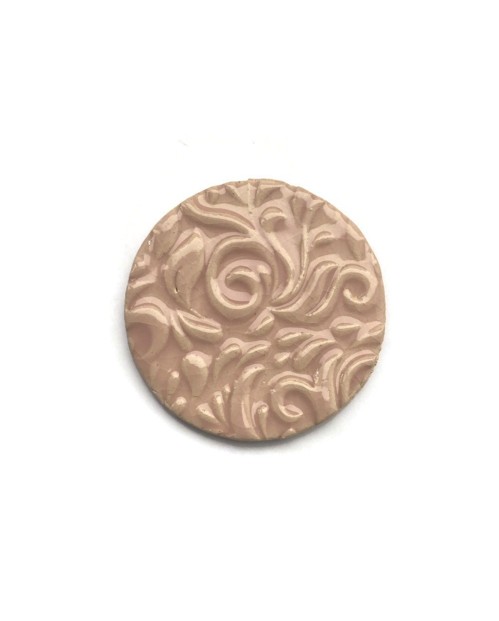 Kaboszon ceramiczny ze wzorem, koło 50mm, jasny róż
