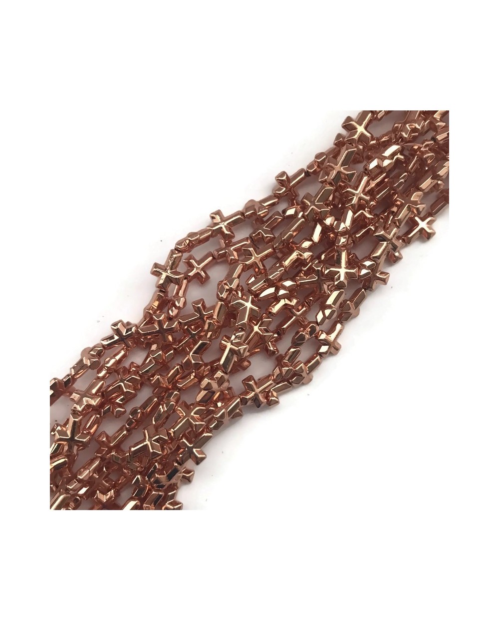 Hematyt krzyżyk 10x8mm  rose gold sznurek