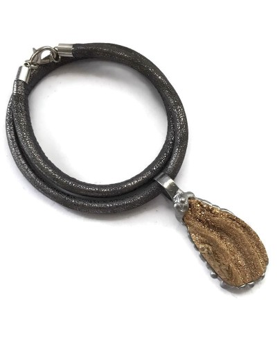Wisior z druzy oprawionego w cynę, kolor złoty 6x2,5cm