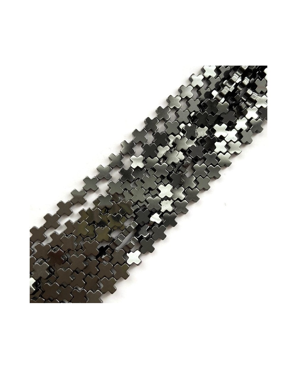 Hematyt krzyżyk gładki 6x6mm sznurek czarny