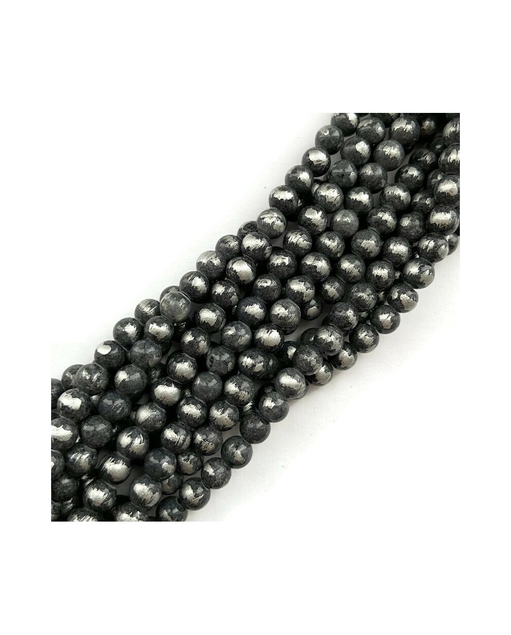 Jadeit grafit ze srebrnym kulka 6mm gładka