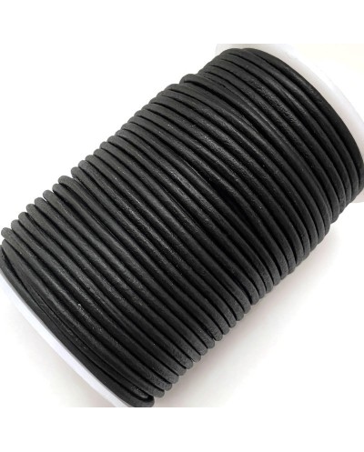 Rzemień naturalny okrągły 3mm - Antique Black matte