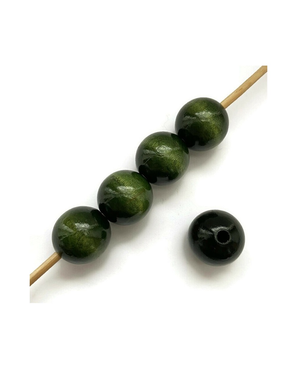 Koraliki drewniane lakierowane 20mm ciemny zielony