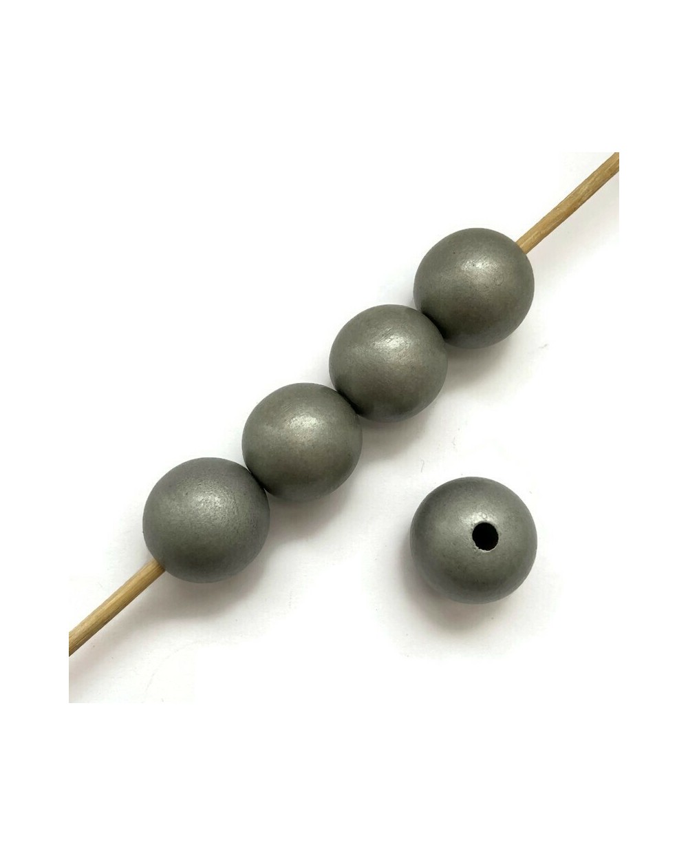Koraliki drewniane lakierowane 20mm srebrne