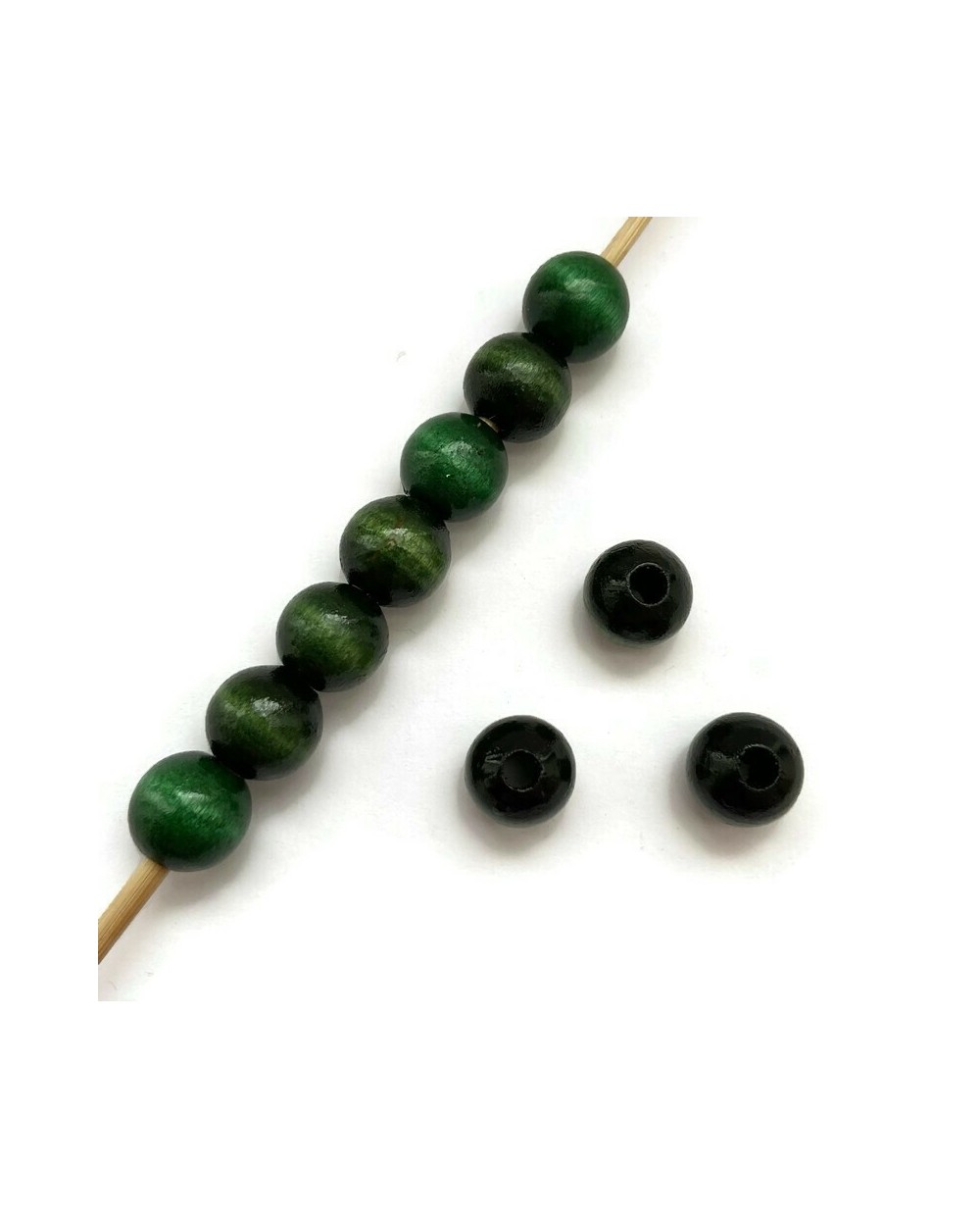 Koraliki drewniane lakierowane 12mm ciemny zielony
